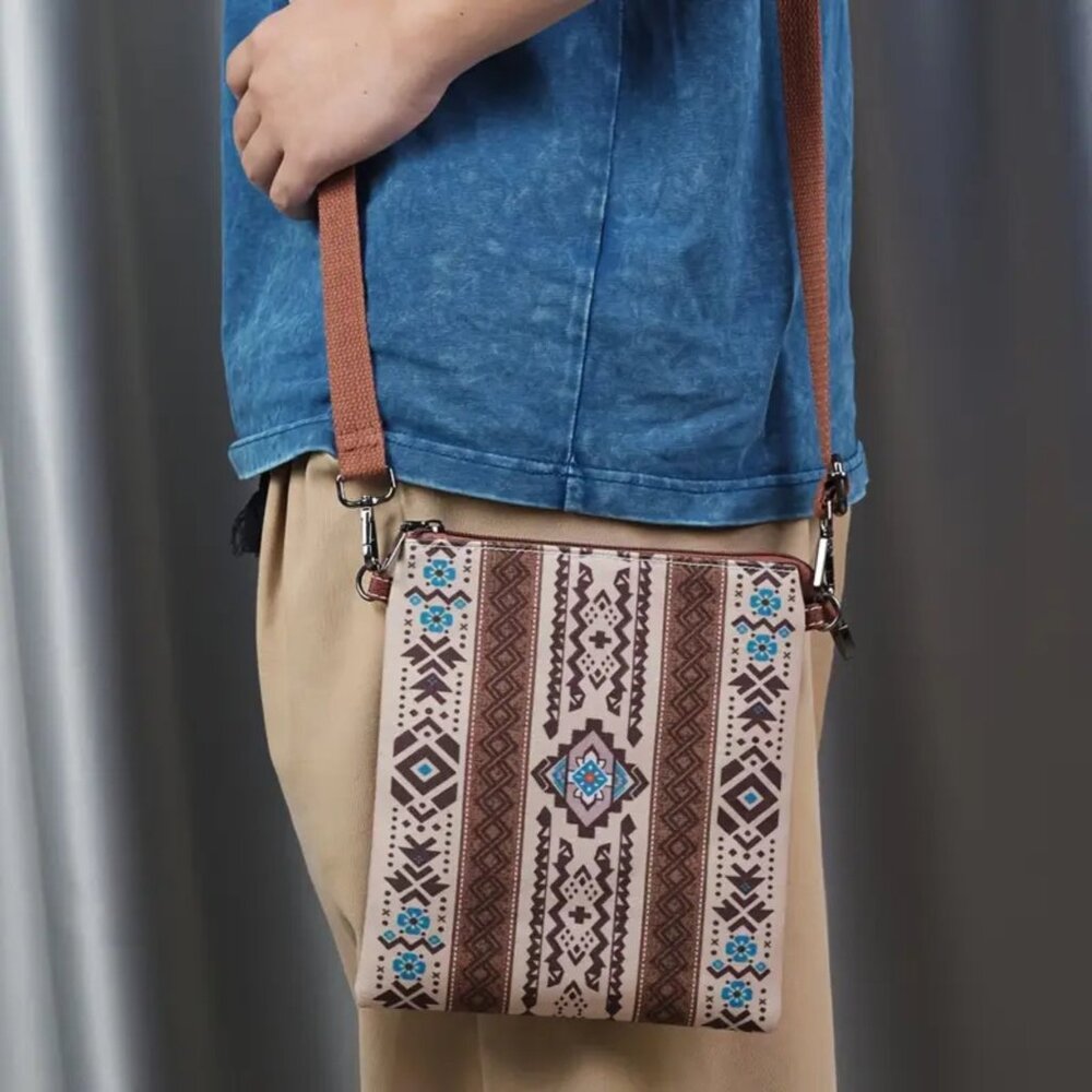 Boho Aztec Tribal Crossbody Bag & Mini Wallet Set Southwestern Canvas Purse - Picture 2 of 9